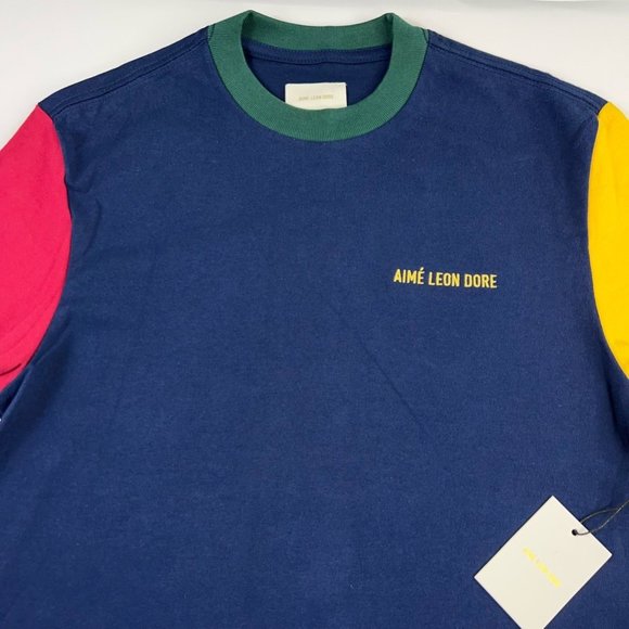 Aime Leon Dore Mens Jersey Colourblock Tee T-Shirt Blue Red Logo S New - Picture 4 of 12